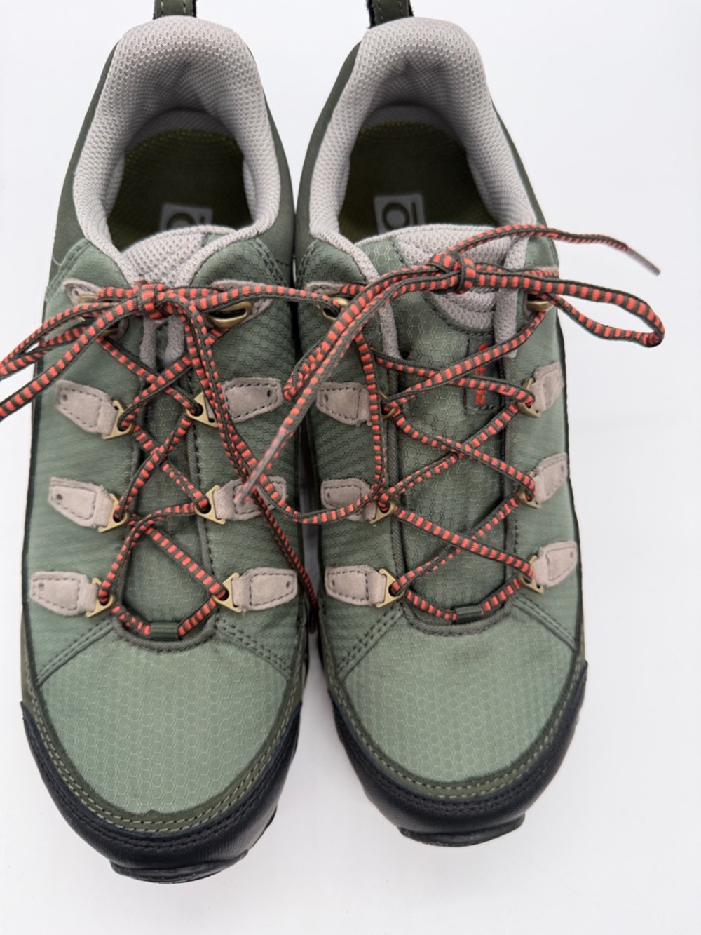 Men's Olive Green Athletic Hiking Shoes with Orange Accent Laces NWOT